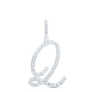 925 Sterling Silver Genuine Diamond Women's Script Font Initial Q Pendant 1/6 CT