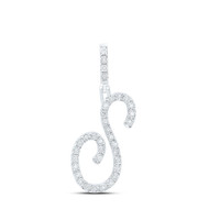 925 Sterling Silver Genuine Diamond Women's Script Font Initial S Pendant 1/8 CT