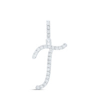 925 Sterling Silver Real Diamond Women's Script Font Initial T Pendant 1/10 CT