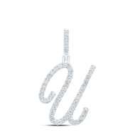 925 Sterling Silver Genuine Diamond Women's Script Font Initial U Pendant 1/5 CT