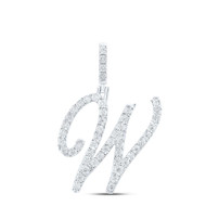 925 Sterling Silver Genuine Diamond Women's Script Font Initial W Pendant 1/5 CT