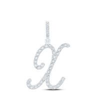 925 Sterling Silver Genuine Diamond Women's Script Font Initial X Pendant 1/6 CT