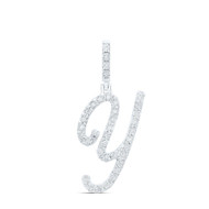 925 Sterling Silver Genuine Diamond Women's Script Font Initial Y Pendant 1/8 CT