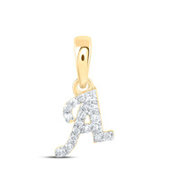 10K Yellow Gold Real Diamond Women's Block Font Initial A Mini Pendant 1/20 CT