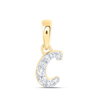 10K Yellow Gold Real Diamond Women's Block Font Initial C Mini Pendant 1/20 CT