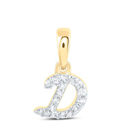 10K Yellow Gold Real Diamond Women's Block Font Initial D Mini Pendant 1/20 CT