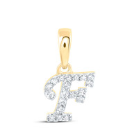 10K Yellow Gold Real Diamond Women's Block Font Initial F Mini Pendant 1/20 CT
