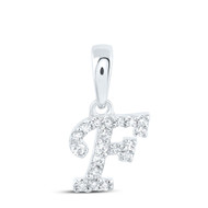10K White Gold Genuine Diamond Women's Block Font Initial F Mini Pendant 1/20 CT