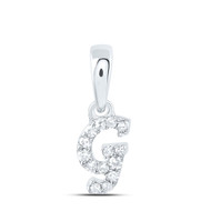 10K White Gold Genuine Diamond Women's Block Font Initial G Mini Pendant 1/20 CT