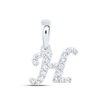 10K White Gold Genuine Diamond Women's Block Font Initial H Mini Pendant 1/12 CT