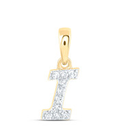 10K Yellow Gold Real Diamond Women's Block Font Initial I Mini Pendant 1/12 CT