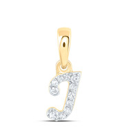 10K Yellow Gold Real Diamond Women's Block Font Initial J Mini Pendant 1/20 CT