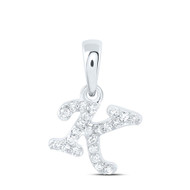 10K White Gold Genuine Diamond Women's Block Font Initial K Mini Pendant 1/12 CT