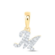 10K Yellow Gold Real Diamond Women's Block Font Initial M Mini Pendant 1/12 CT