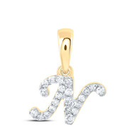 10K Yellow Gold Real Diamond Women's Block Font Initial N Mini Pendant 1/12 CT