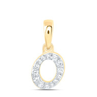 10K Yellow Gold Real Diamond Women's Block Font Initial O Mini Pendant 1/20 CT