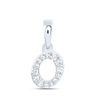 10K White Gold Genuine Diamond Women's Block Font Initial O Mini Pendant 1/20 CT