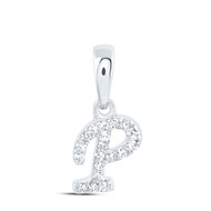 10K White Gold Genuine Diamond Women's Block Font Initial P Mini Pendant 1/20 CT