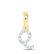 10K Yellow Gold Real Diamond Women's Block Font Initial Q Mini Pendant 1/20 CT