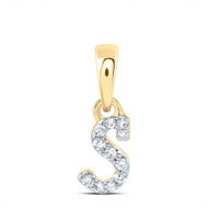 10K Yellow Gold Real Diamond Women's Block Font Initial S Mini Pendant 1/20 CT