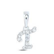 10K White Gold Genuine Diamond Women's Block Font Initial T Mini Pendant 1/20 CT