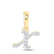 10K Yellow Gold Real Diamond Women's Block Font Initial X Mini Pendant 1/20 CT