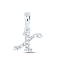 10K White Gold Genuine Diamond Women's Block Font Initial X Mini Pendant 1/20 CT