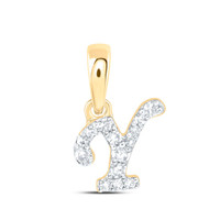 10K Yellow Gold Real Diamond Women's Block Font Initial Y Mini Pendant 1/20 CT