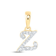 10K Yellow Gold Real Diamond Women's Block Font Initial Z Mini Pendant 1/12 CT