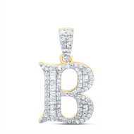 10K Yellow Gold Baguette Diamond Old English Block Font Initial B Pendant 1/3 CT