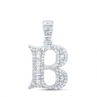 10K White Gold Baguette Diamond Old English Block Font Initial B Pendant 1/3 CT