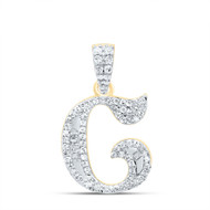 10K Yellow Gold Baguette Diamond Old English Block Font Initial C Pendant 1/4 CT