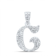 10K White Gold Baguette Diamond Old English Block Font Initial C Pendant 1/4 CT