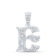 10K White Gold Baguette Diamond Old English Block Font Initial E Pendant 1/3 CT