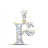 10K Yellow Gold Baguette Diamond Old English Block Font Initial F Pendant 1/4 CT