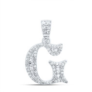10K White Gold Baguette Diamond Old English Block Font Initial G Pendant 1/4 CT