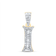 10K Yellow Gold Baguette Diamond Old English Block Font Initial I Pendant 1/5 CT