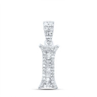 10K White Gold Baguette Diamond Old English Block Font Initial I Pendant 1/5 CT