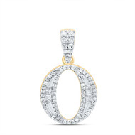 10K Yellow Gold Baguette Diamond Old English Block Font Initial O Pendant 1/4 CT