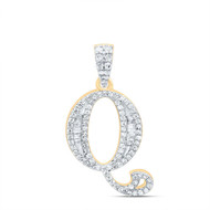 10K Yellow Gold Baguette Diamond Old English Block Font Initial Q Pendant 1/3 CT