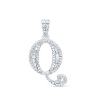10K White Gold Baguette Diamond Old English Block Font Initial Q Pendant 1/3 CT