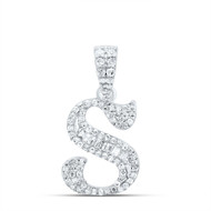 10K White Gold Baguette Diamond Old English Block Font Initial S Pendant 1/4 CT