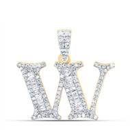 10K Yellow Gold Baguette Diamond Old English Block Font Initial W Pendant 3/8 CT