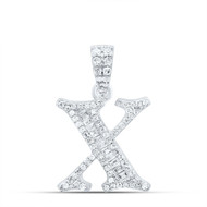 10K White Gold Baguette Diamond Old English Block Font Initial X Pendant 1/4 CT