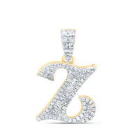 10K Yellow Gold Baguette Diamond Old English Block Font Initial Z Pendant 1/4 CT