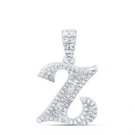 10K White Gold Baguette Diamond Old English Block Font Initial Z Pendant 1/4 CT
