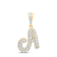10K Yellow Gold Genuine Diamond Women's Cursive Font Initial A Pendant 1/2 CT