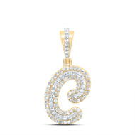 10K Yellow Gold Genuine Diamond Women's Cursive Font Initial C Pendant 1/3 CT