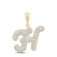 10K Yellow Gold Genuine Diamond Women's Cursive Font Initial H Pendant 1/2 CT