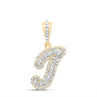 10K Yellow Gold Genuine Diamond Women's Cursive Font Initial J Pendant 1/3 CT